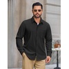 COOFANDY Men’s Waffle Shirt Jacket Casual Overshirt Long Sleeve Lightweight Textured Shacket with Pocket(Black)