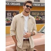 COOFANDY Men’s Waffle Shirt Jacket Casual Overshirt Long Sleeve Lightweight Textured Shacket with Pocket(Light Khaki)