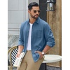 COOFANDY Men’s Waffle Shirt Jacket Casual Overshirt Long Sleeve Lightweight Textured Shacket with Pocket(Sea Blue)