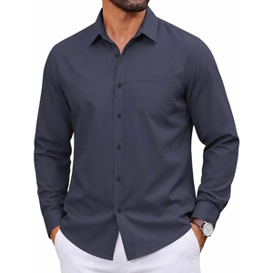COOFANDY Men Casual Button Down Shirt Long Sleeve Untucked Denim Dress Shirt(Dark Blue)