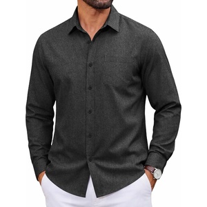 COOFANDY Men Casual Button Down Shirt Long Sleeve Untucked Denim Dress Shirt(Dark Grey)