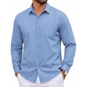 COOFANDY Men Casual Button Down Shirt Long Sleeve Untucked Denim Dress Shirt(Light Blue)