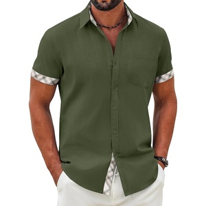 COOFANDY Men’s Button Down Shirts Short Sleeve Casual Cotton Shirts(Army Green)