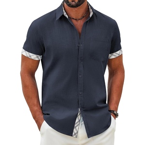 COOFANDY Men’s Button Down Shirts Short Sleeve Casual Cotton Shirts(Navy Blue)