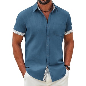 COOFANDY Men’s Button Down Shirts Short Sleeve Casual Cotton Shirts(Sea Blue)