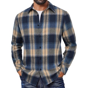 COOFANDY Mens Flannel Shirts Long Sleeve Plaid Button Down Shirts Casual(Khaki/Blue)