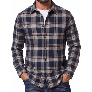COOFANDY Mens Flannel Shirts Long Sleeve Plaid Button Down Shirts Casual(Navy Tan Plaid)