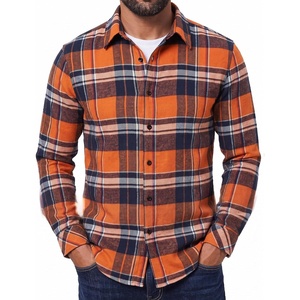 COOFANDY Mens Flannel Shirts Long Sleeve Plaid Button Down Shirts Casual(Orange Blue)