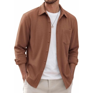 COOFANDY Men’s Waffle Shirt Jacket Casual Overshirt Long Sleeve Lightweight Textured Shacket with Pocket(Beige)