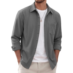 COOFANDY Men’s Waffle Shirt Jacket Casual Overshirt Long Sleeve Lightweight Textured Shacket with Pocket(Gray)