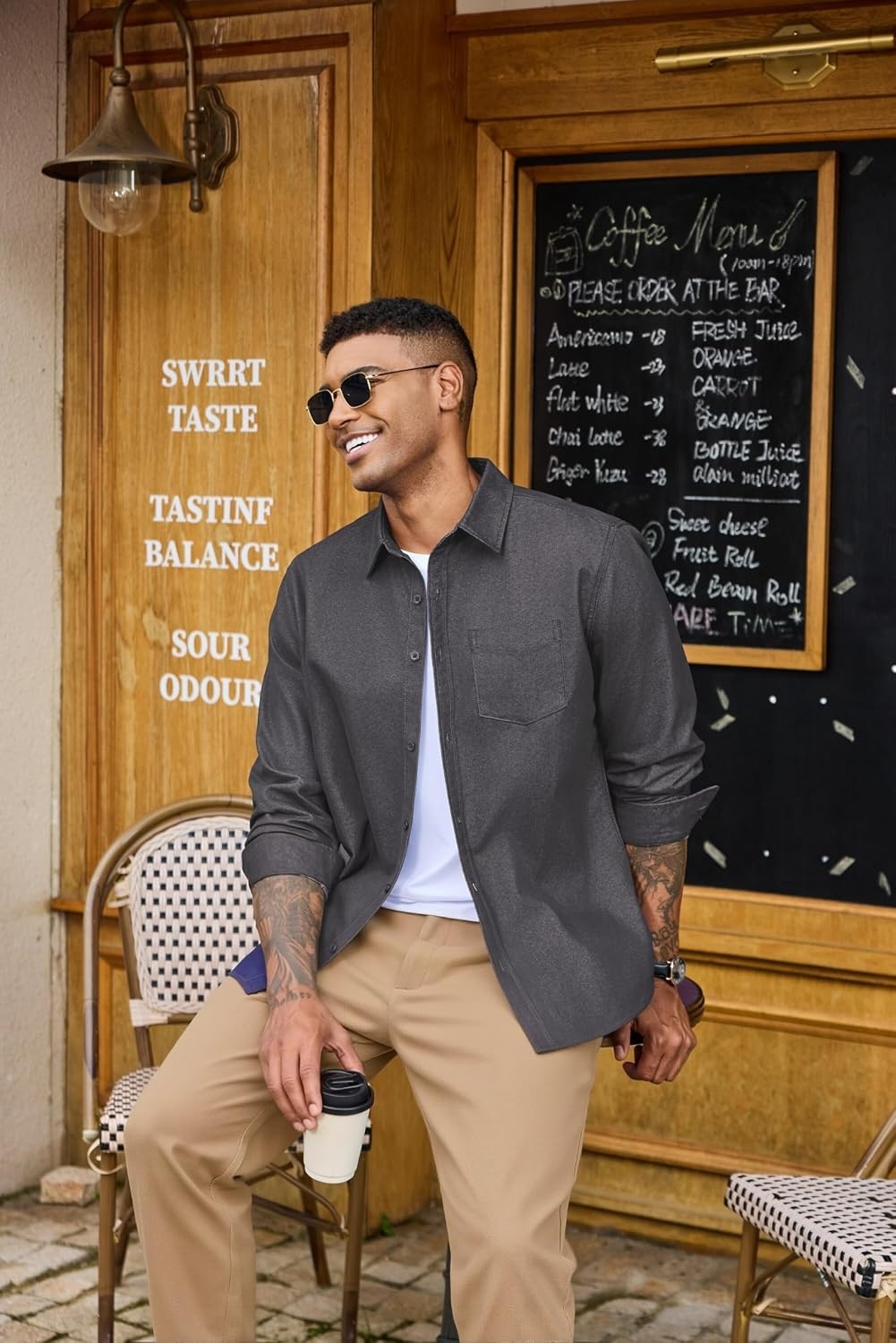 image:imageCOOFANDY Mens Heavyweight Denim Shirt Long Sleeve Button Down Jean JacketDark Grey
