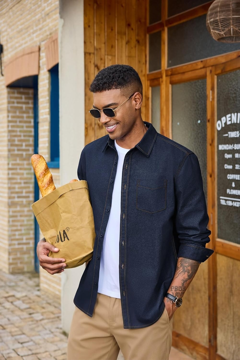 image:imageCOOFANDY Mens Heavyweight Denim Shirt Long Sleeve Button Down Jean JacketDark Indigo