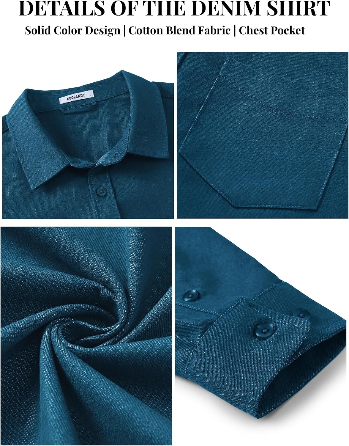 image:imageCOOFANDY Mens Heavyweight Denim Shirt Long Sleeve Button Down Jean JacketDemin Blue