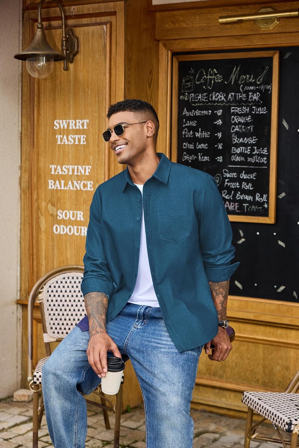 image:imageCOOFANDY Mens Heavyweight Denim Shirt Long Sleeve Button Down Jean JacketDemin Blue