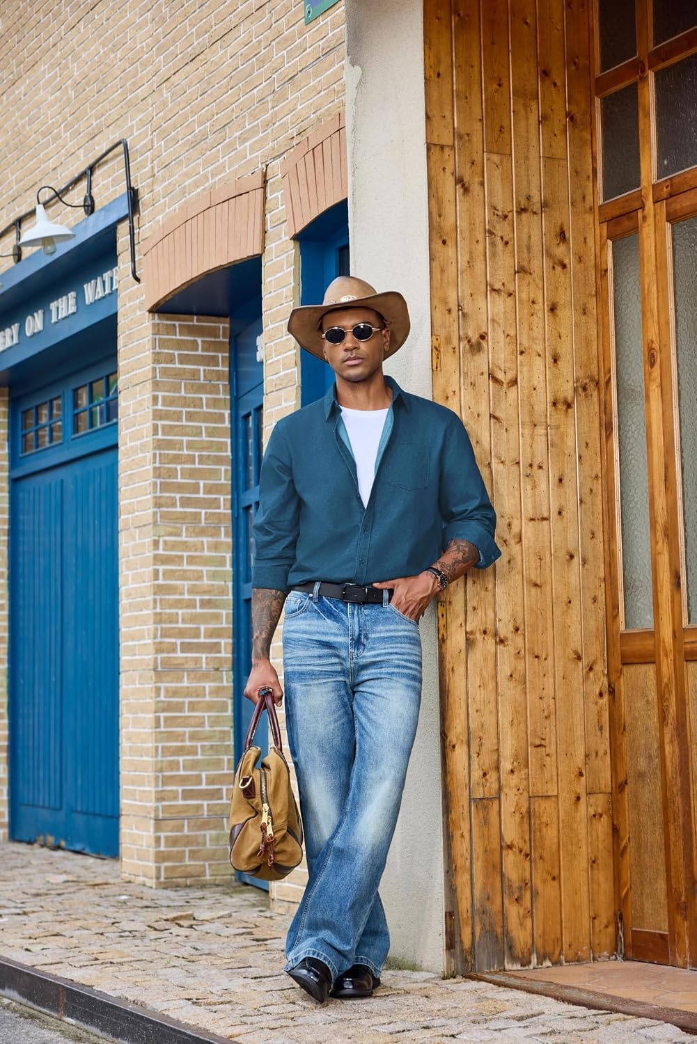 image:imageCOOFANDY Mens Heavyweight Denim Shirt Long Sleeve Button Down Jean JacketDemin Blue