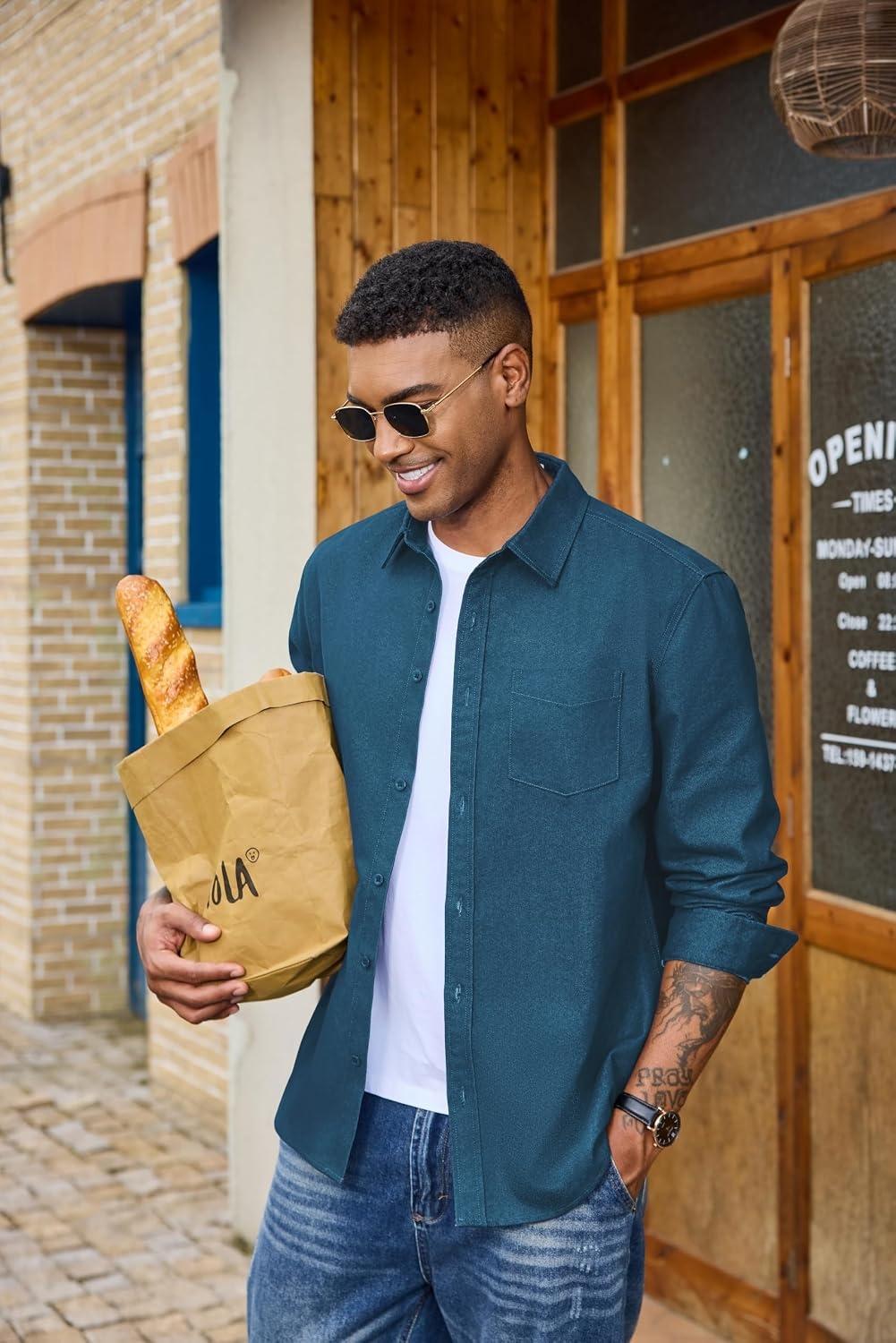 image:imageCOOFANDY Mens Heavyweight Denim Shirt Long Sleeve Button Down Jean JacketDemin Blue