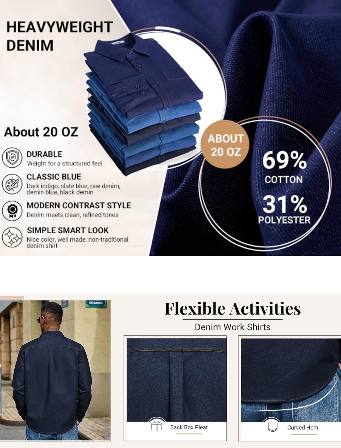 image:imageCOOFANDY Mens Heavyweight Denim Shirt Long Sleeve Button Down Jean JacketRaw Denim