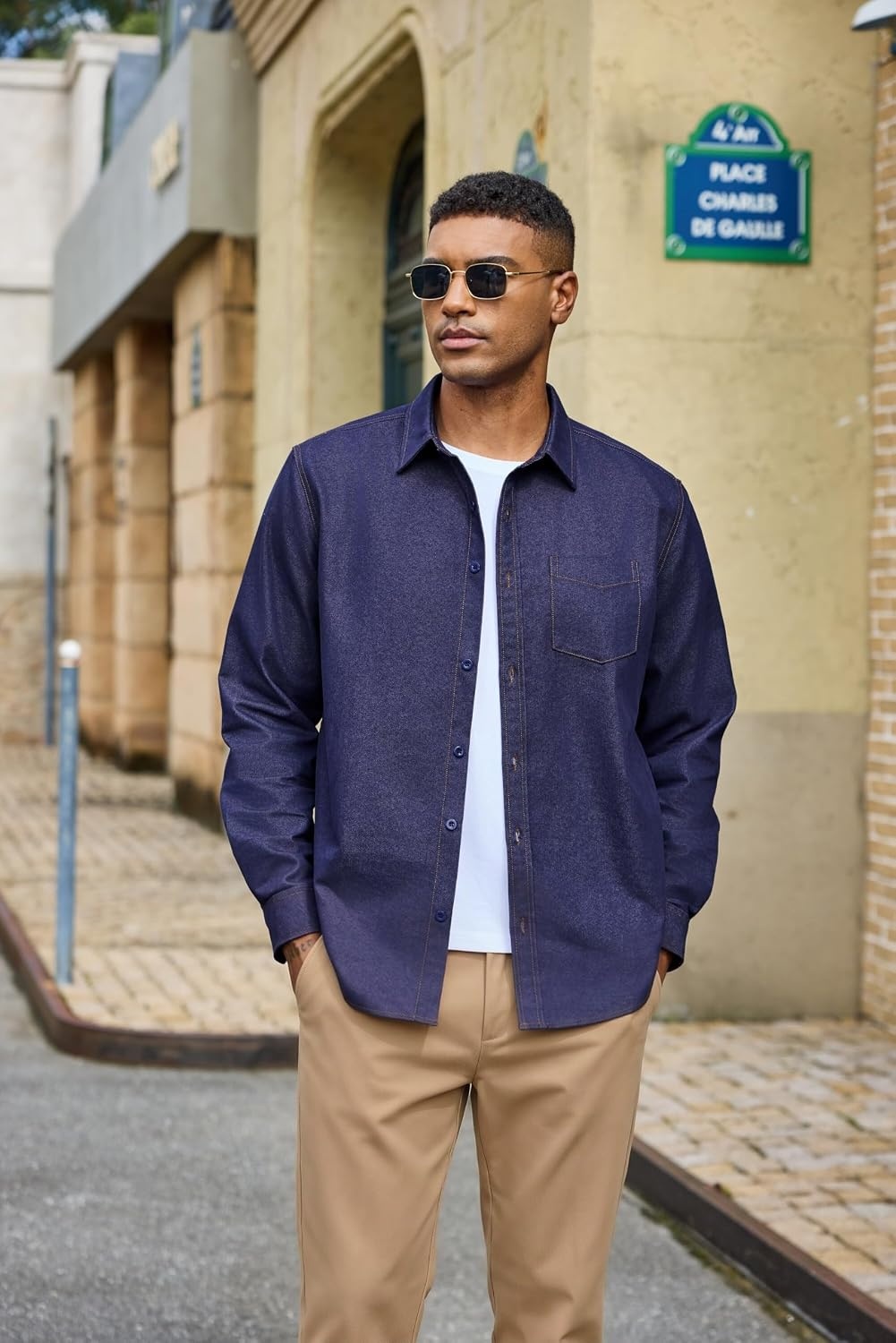image:imageCOOFANDY Mens Heavyweight Denim Shirt Long Sleeve Button Down Jean JacketRaw Denim