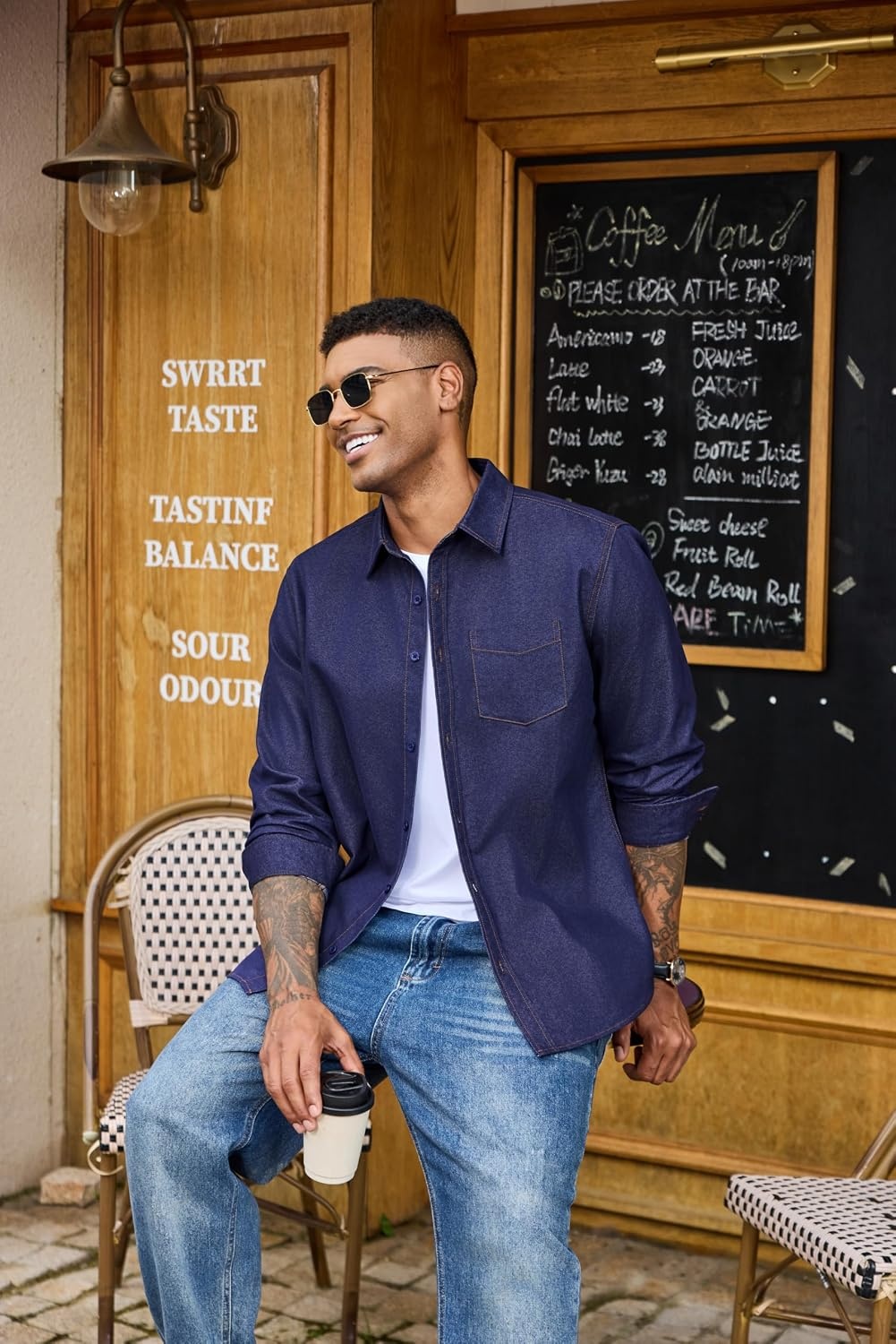 image:imageCOOFANDY Mens Heavyweight Denim Shirt Long Sleeve Button Down Jean JacketRaw Denim