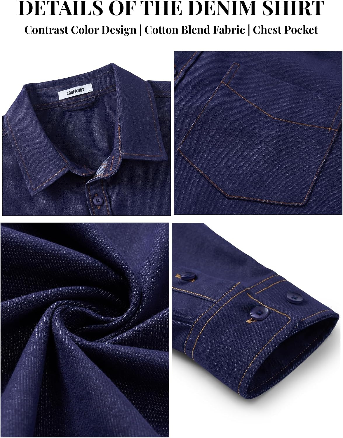 image:imageCOOFANDY Mens Heavyweight Denim Shirt Long Sleeve Button Down Jean JacketRaw Denim
