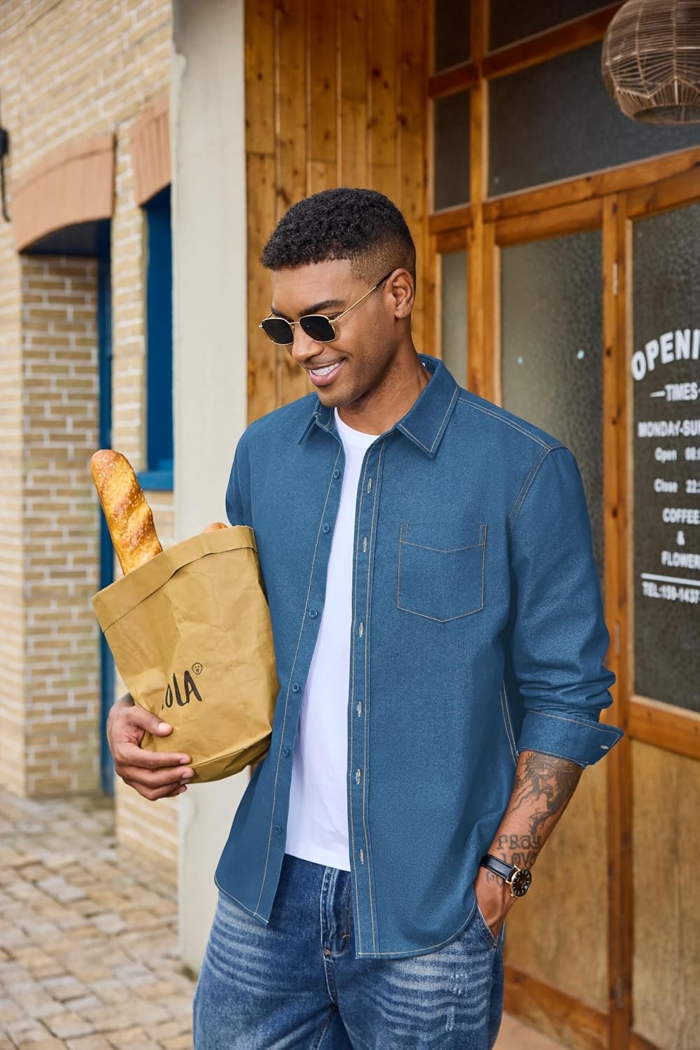 image:imageCOOFANDY Mens Heavyweight Denim Shirt Long Sleeve Button Down Jean JacketSlate Blue
