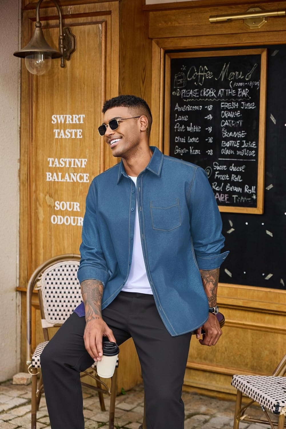 image:imageCOOFANDY Mens Heavyweight Denim Shirt Long Sleeve Button Down Jean JacketSlate Blue