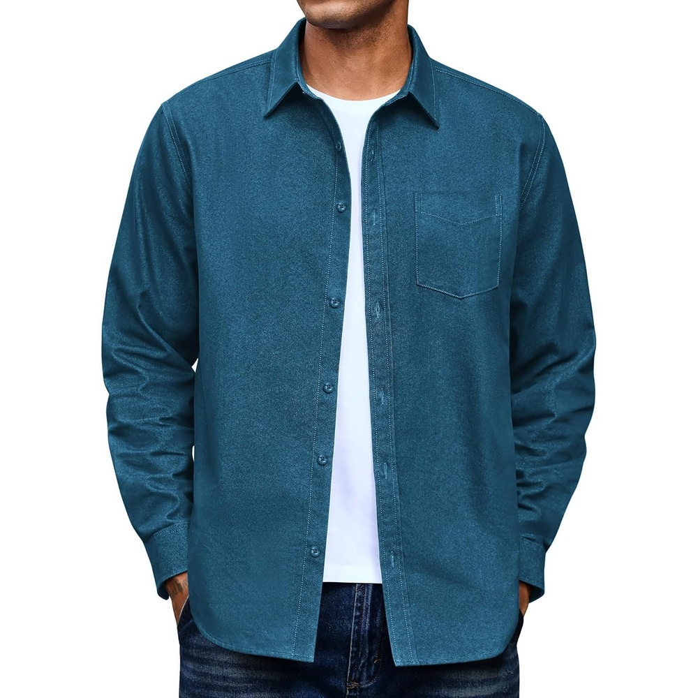 image:imageCOOFANDY Mens Heavyweight Denim Shirt Long Sleeve Button Down Jean JacketDemin Blue