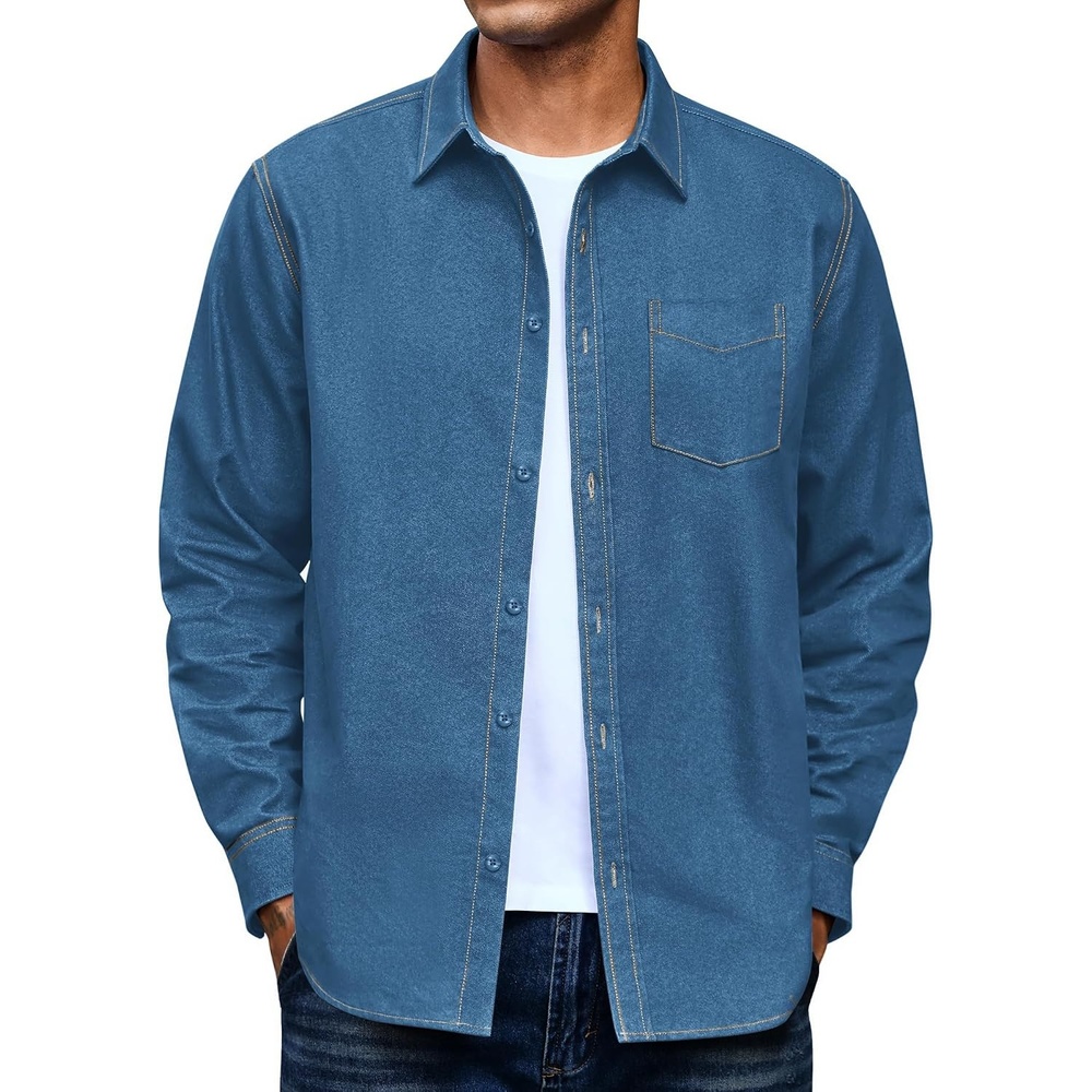 image:imageCOOFANDY Mens Heavyweight Denim Shirt Long Sleeve Button Down Jean JacketSlate Blue