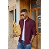 COOFANDY Mens Heavyweight Denim Shirt Long Sleeve Button Down Jean Jacket(Dark Red)