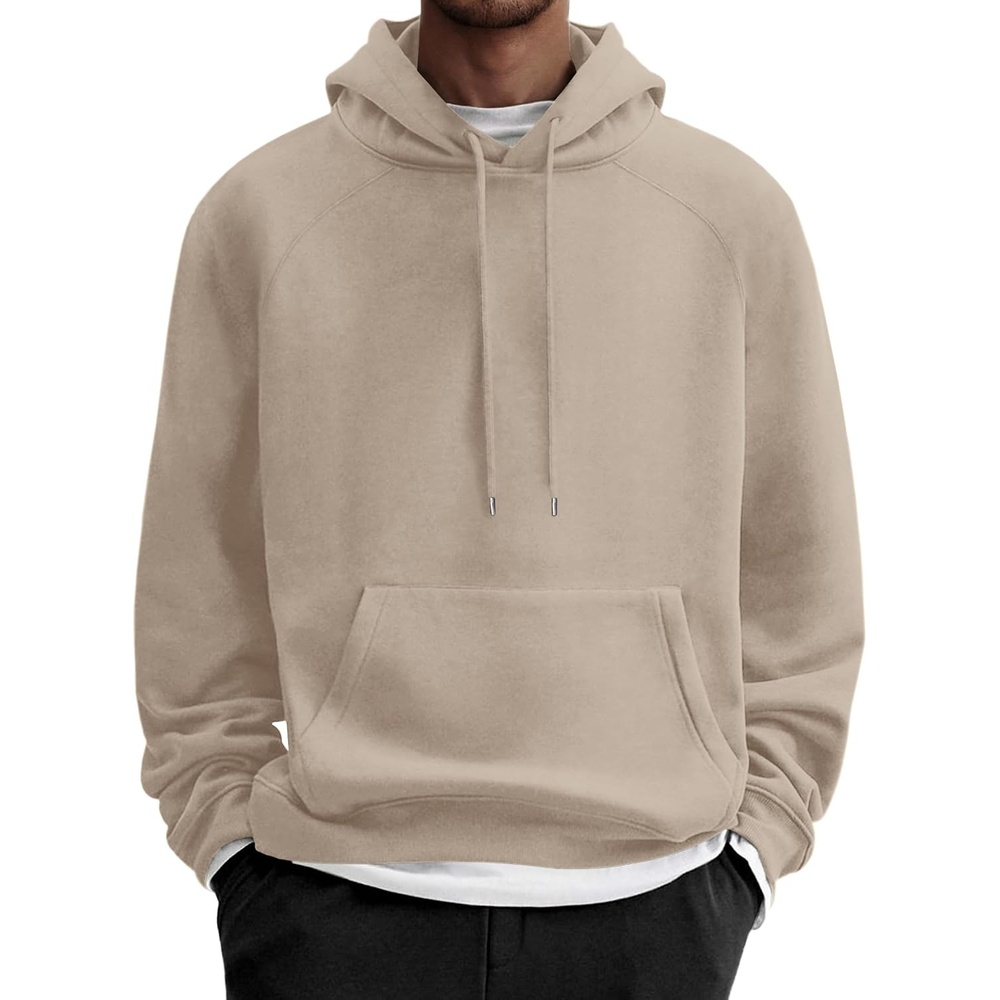 image:imageCOOFANDY Mens Fleece Hoodie Long Sleeve Hooded Sweatshirt Casual Basic Essential Drawstring Pullover Hoodie With PocketApricot