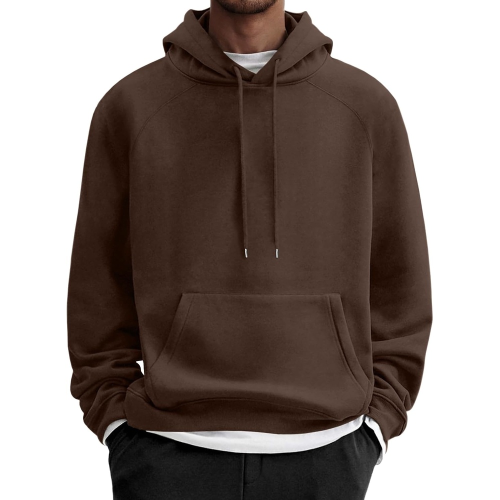 image:imageCOOFANDY Mens Fleece Hoodie Long Sleeve Hooded Sweatshirt Casual Basic Essential Drawstring Pullover Hoodie With PocketBrown