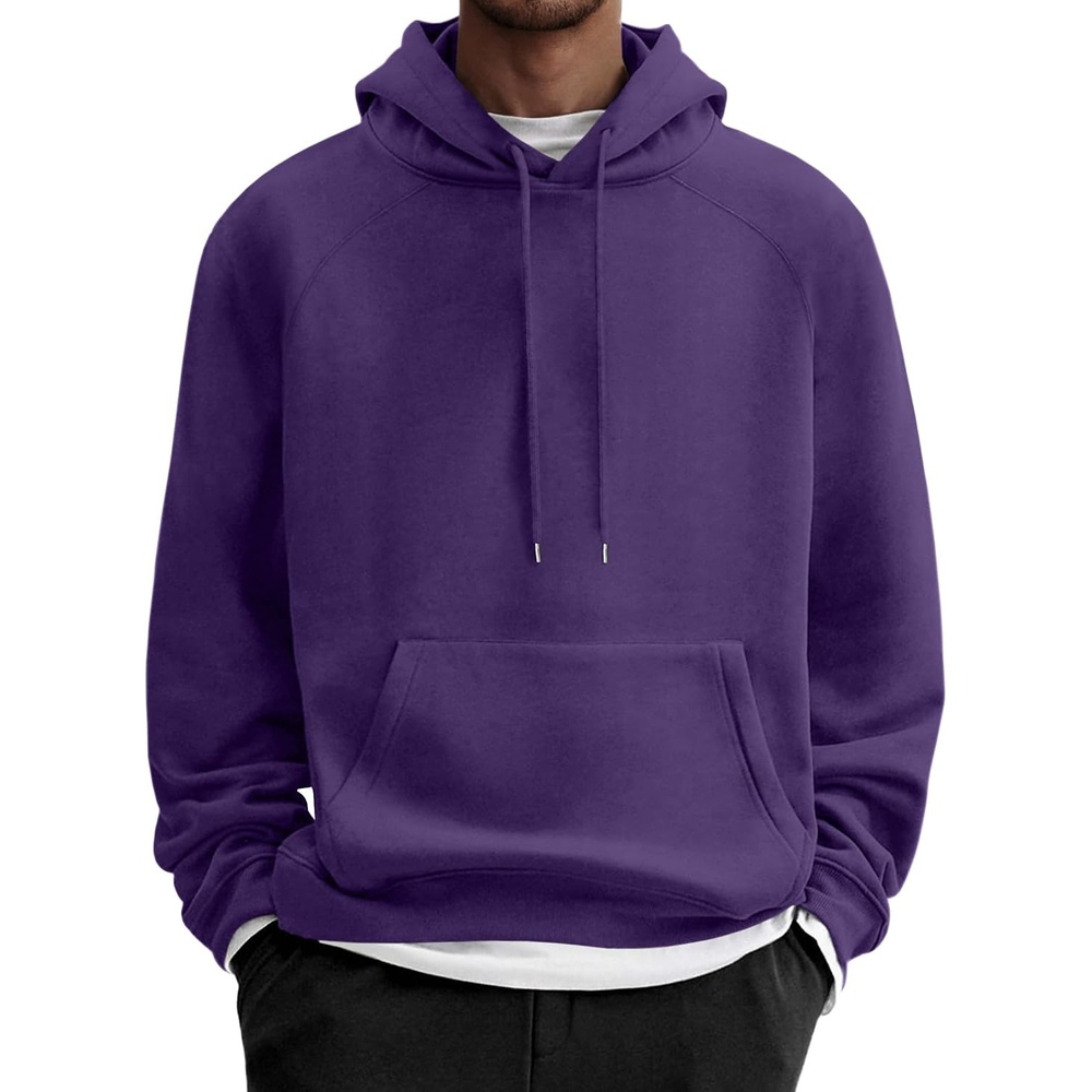 image:imageCOOFANDY Mens Fleece Hoodie Long Sleeve Hooded Sweatshirt Casual Basic Essential Drawstring Pullover Hoodie With PocketPurple