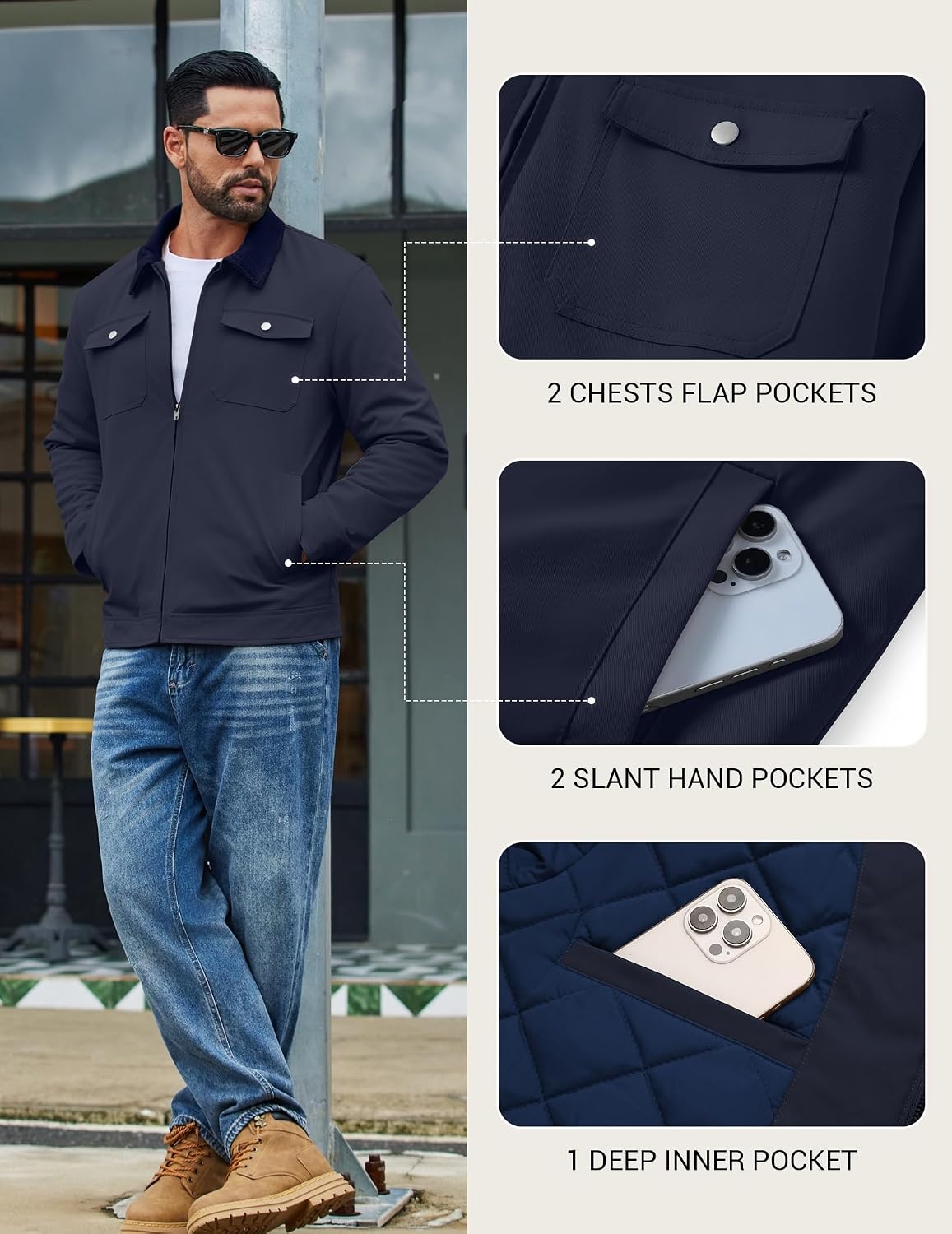 image:imageCOOFANDY Mens Casual Work Jacket Quilted Lined Jackets Fall Winter CoatNavy Blue