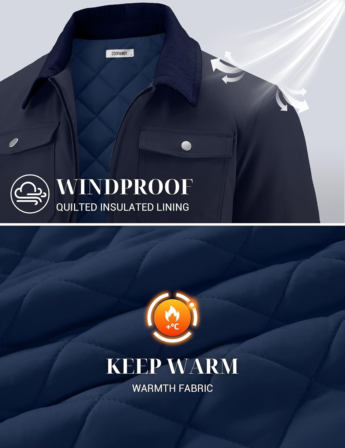 image:imageCOOFANDY Mens Casual Work Jacket Quilted Lined Jackets Fall Winter CoatNavy Blue