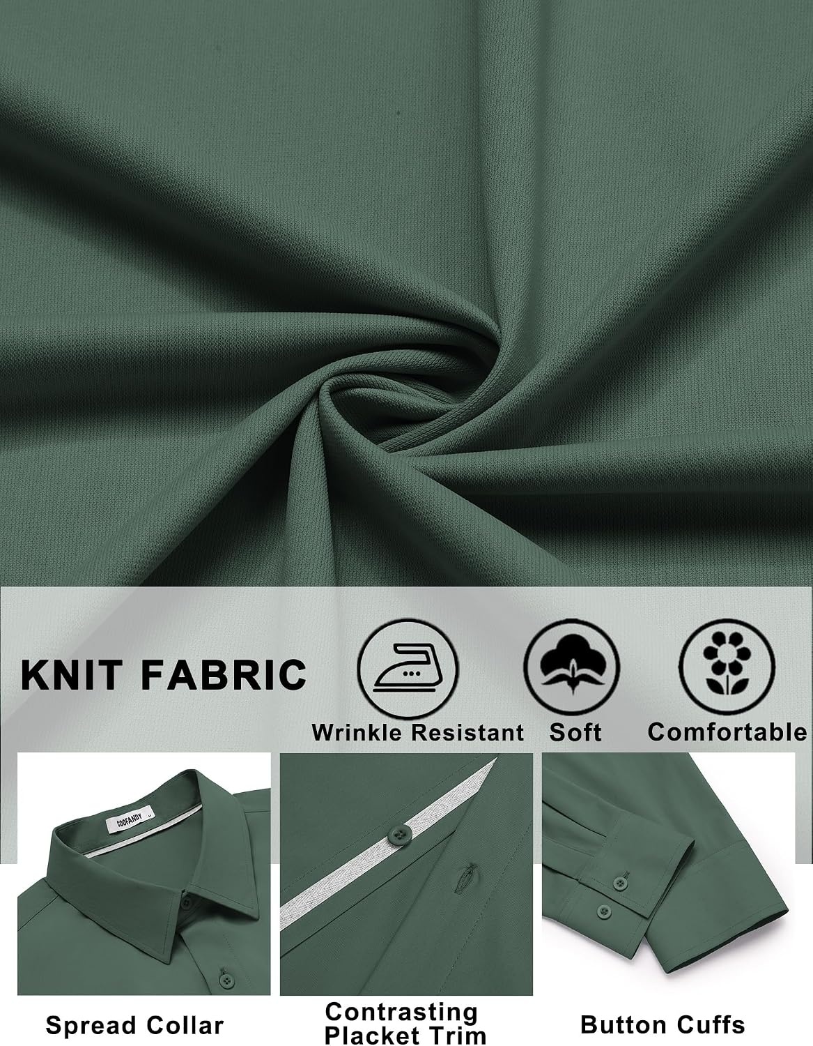 image:imageCOOFANDY Mens Dress Shirt Long Sleeve Wrinkle Free Casual Button Down ShirtArmy Green