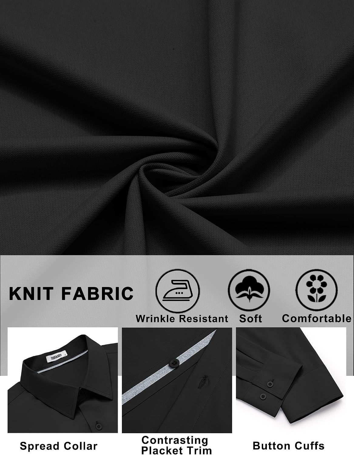 image:imageCOOFANDY Mens Dress Shirt Long Sleeve Wrinkle Free Casual Button Down ShirtBlack