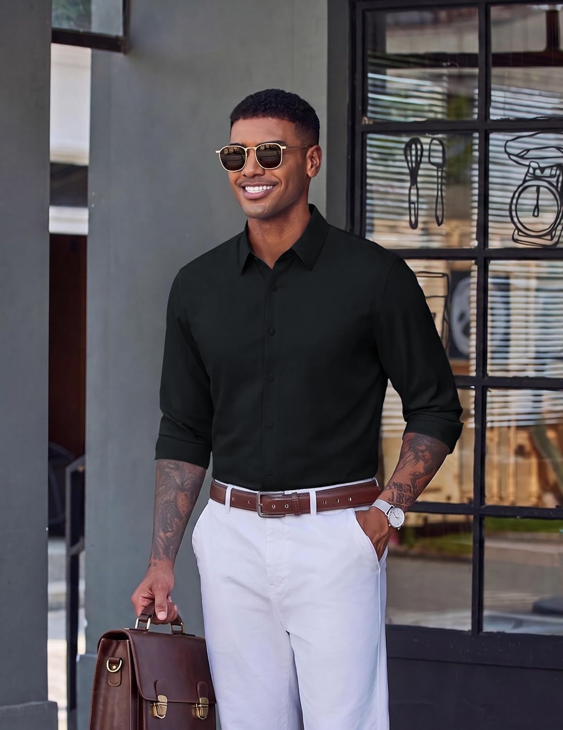 image:imageCOOFANDY Mens Dress Shirt Long Sleeve Wrinkle Free Casual Button Down ShirtBlack