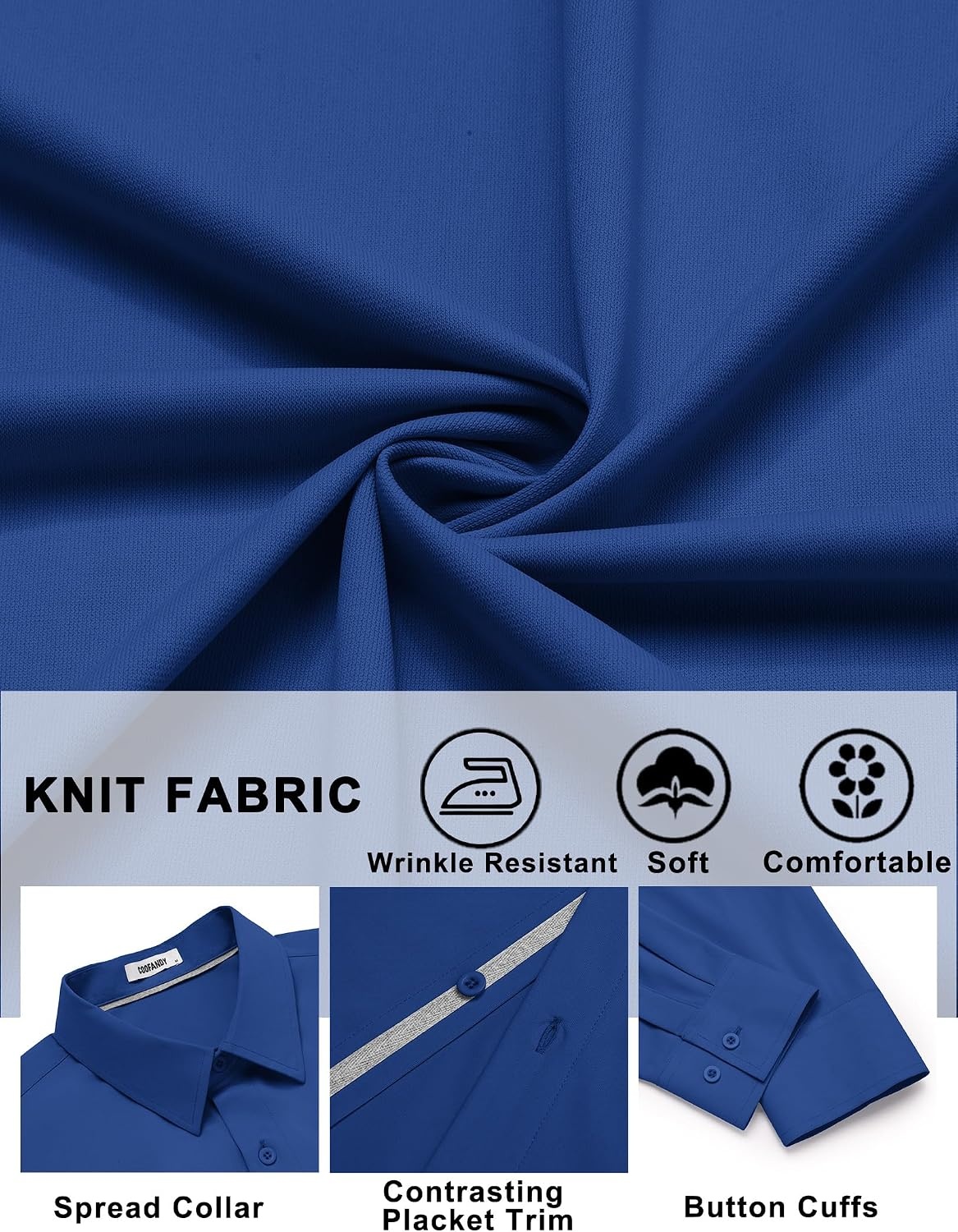 image:imageCOOFANDY Mens Dress Shirt Long Sleeve Wrinkle Free Casual Button Down ShirtDark Blue