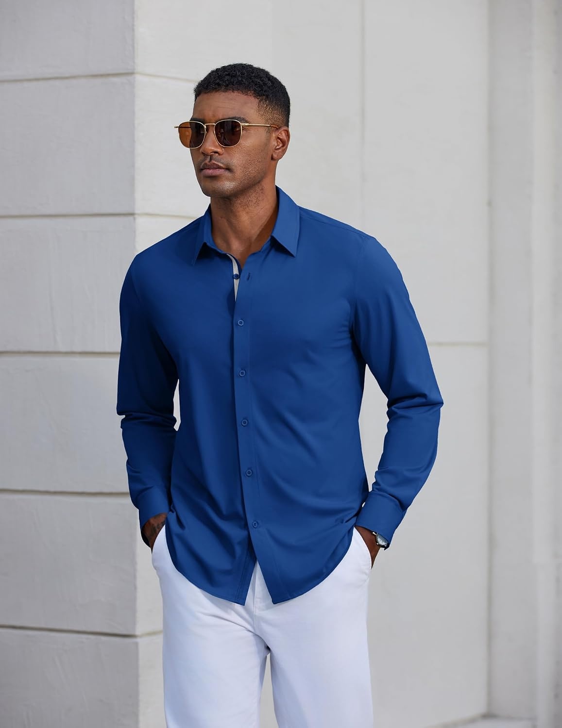 image:imageCOOFANDY Mens Dress Shirt Long Sleeve Wrinkle Free Casual Button Down ShirtDark Blue