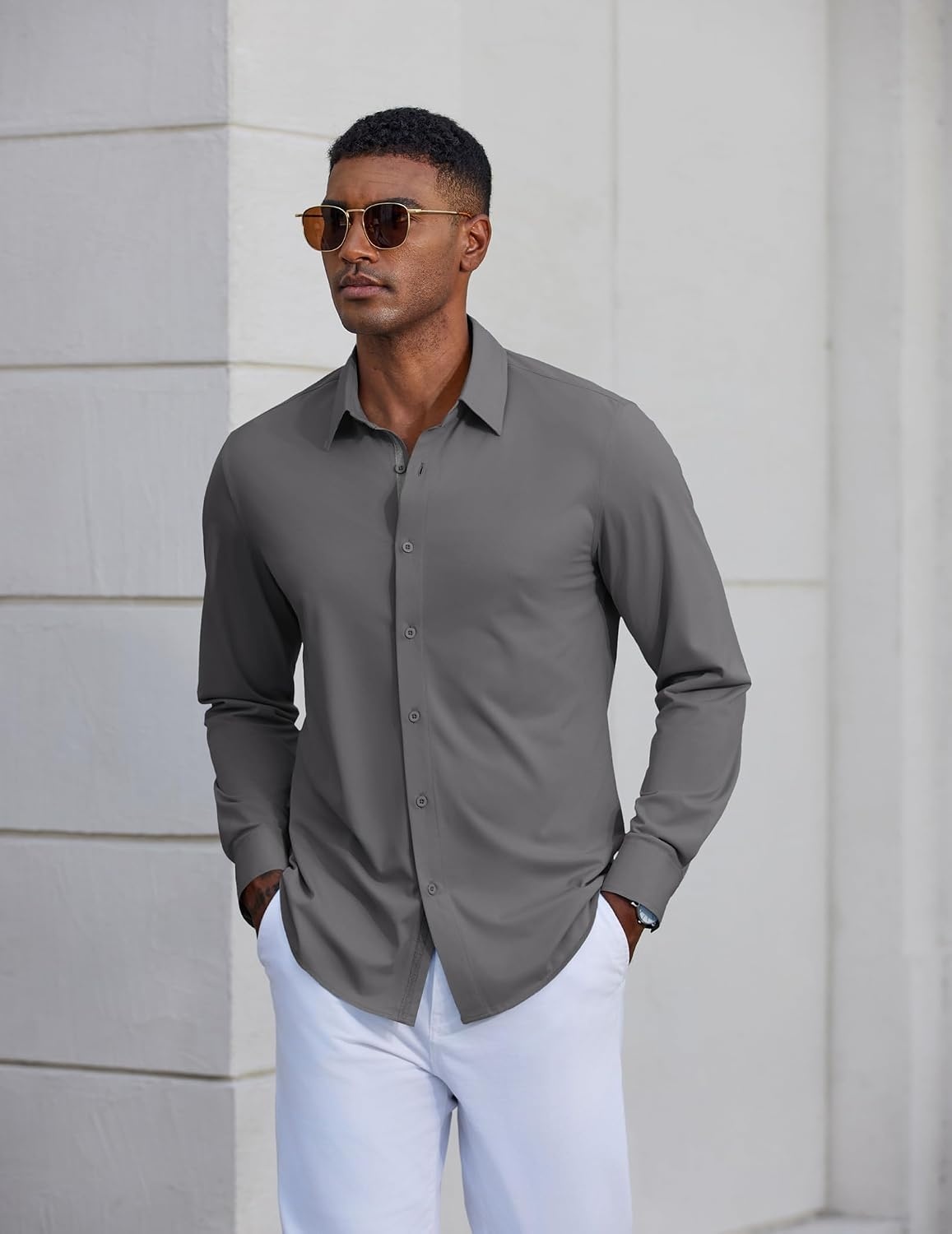 image:imageCOOFANDY Mens Dress Shirt Long Sleeve Wrinkle Free Casual Button Down ShirtDark Grey