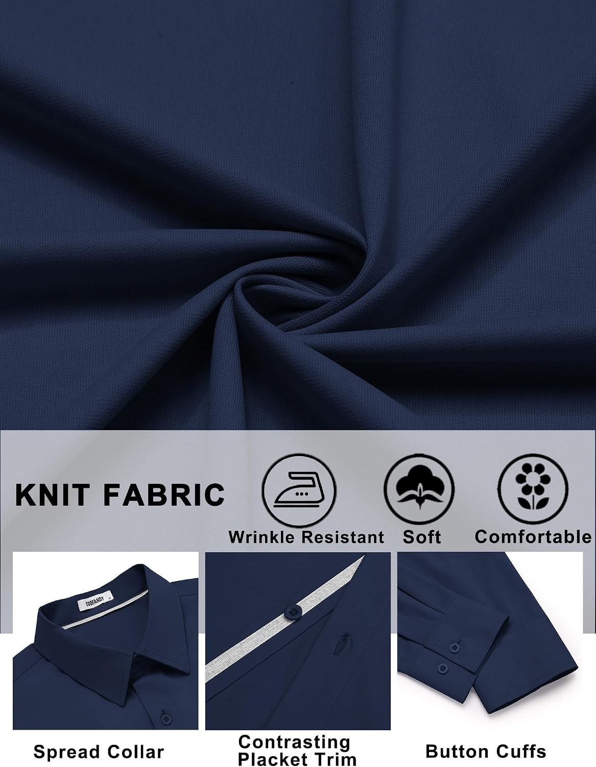 image:imageCOOFANDY Mens Dress Shirt Long Sleeve Wrinkle Free Casual Button Down ShirtNavy Blue