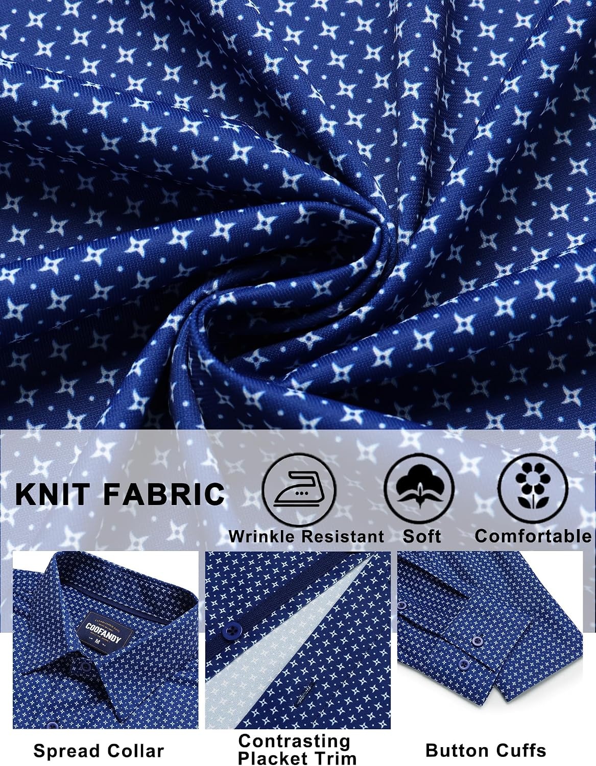 image:imageCOOFANDY Mens Dress Shirt Long Sleeve Wrinkle Free Casual Button Down ShirtWhite Blue Square