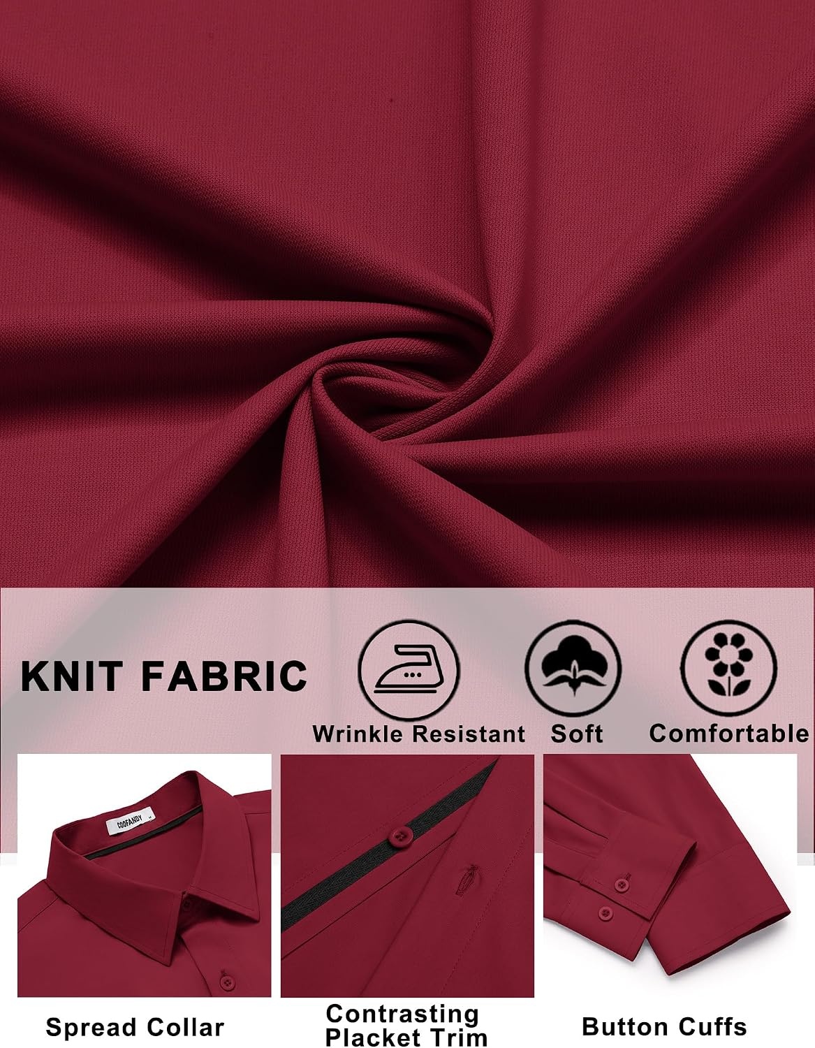 image:imageCOOFANDY Mens Dress Shirt Long Sleeve Wrinkle Free Casual Button Down ShirtWine Red