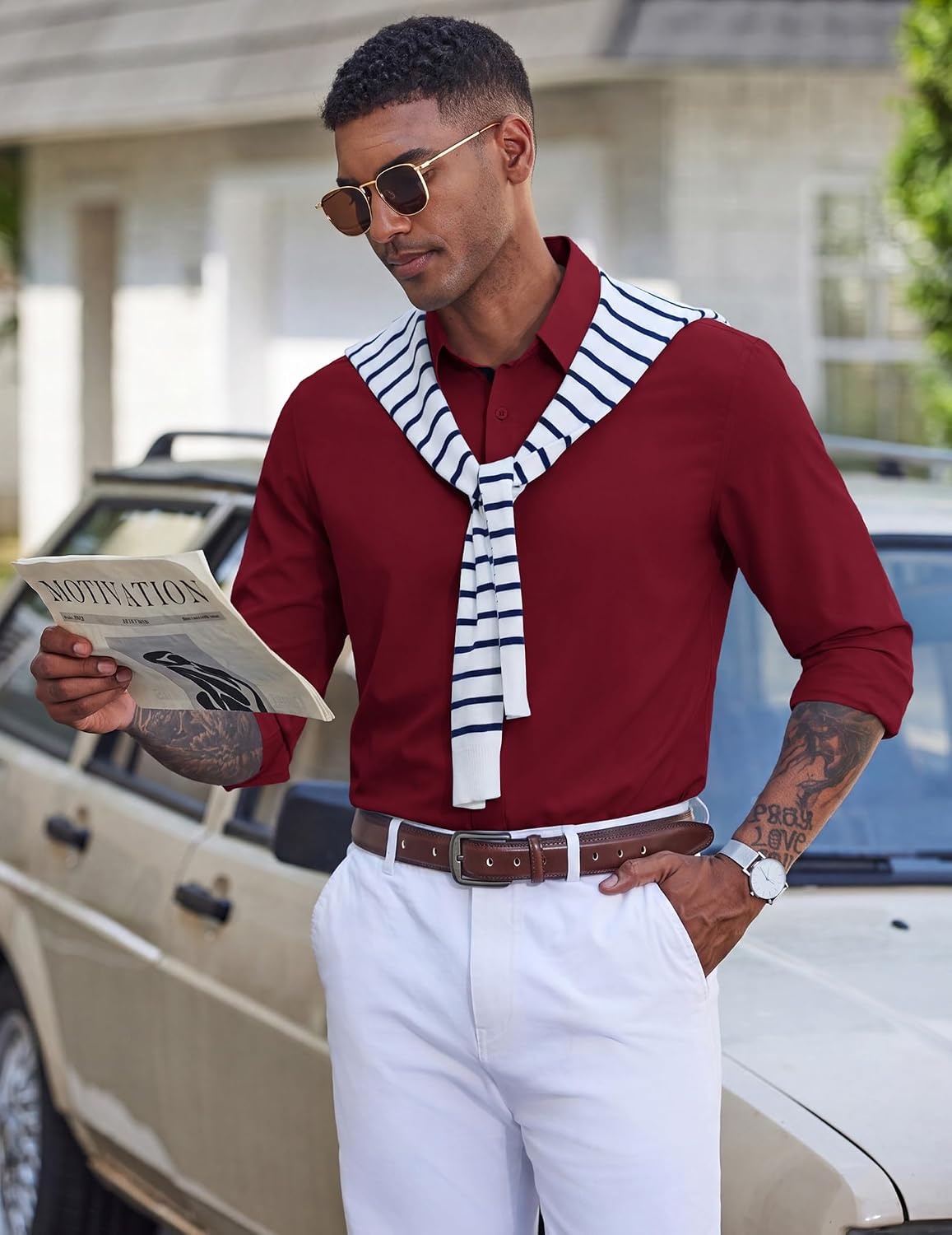image:imageCOOFANDY Mens Dress Shirt Long Sleeve Wrinkle Free Casual Button Down ShirtWine Red