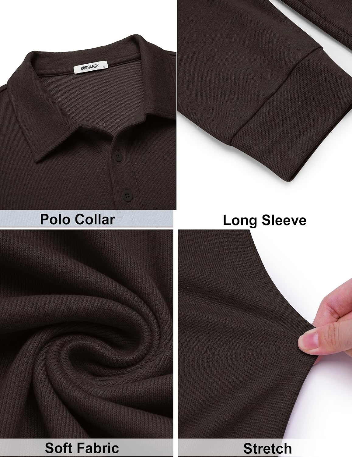 image:imageCOOFANDY Mens Knit Polo Shirt Long Sleeve Polo Sweaters Casual Golf ShirtsBrown