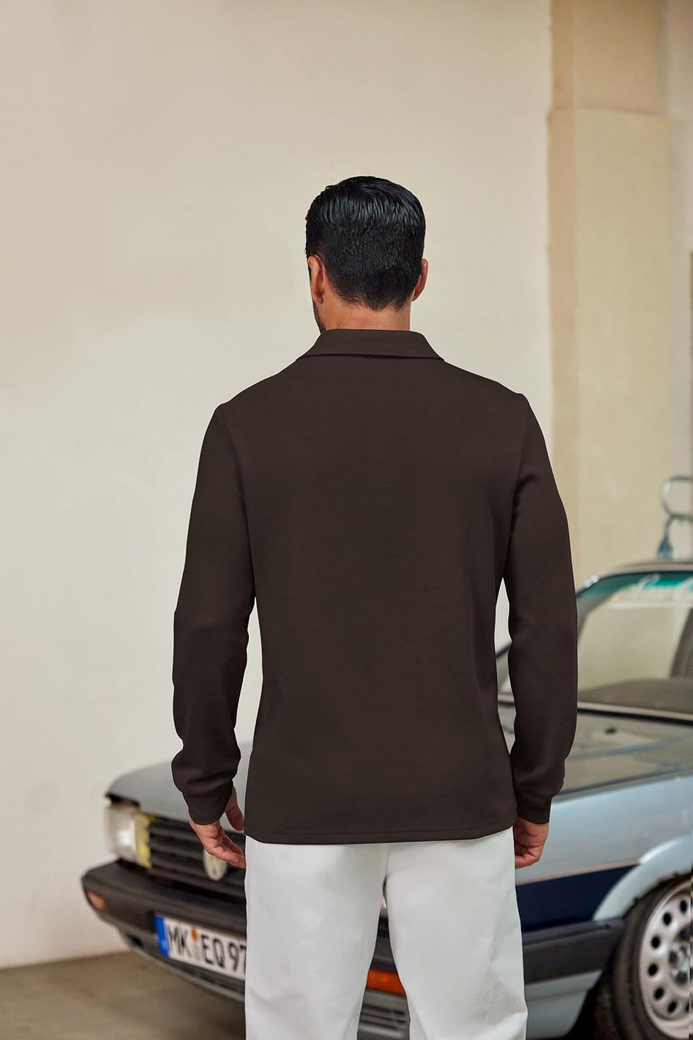 image:imageCOOFANDY Mens Knit Polo Shirt Long Sleeve Polo Sweaters Casual Golf ShirtsBrown