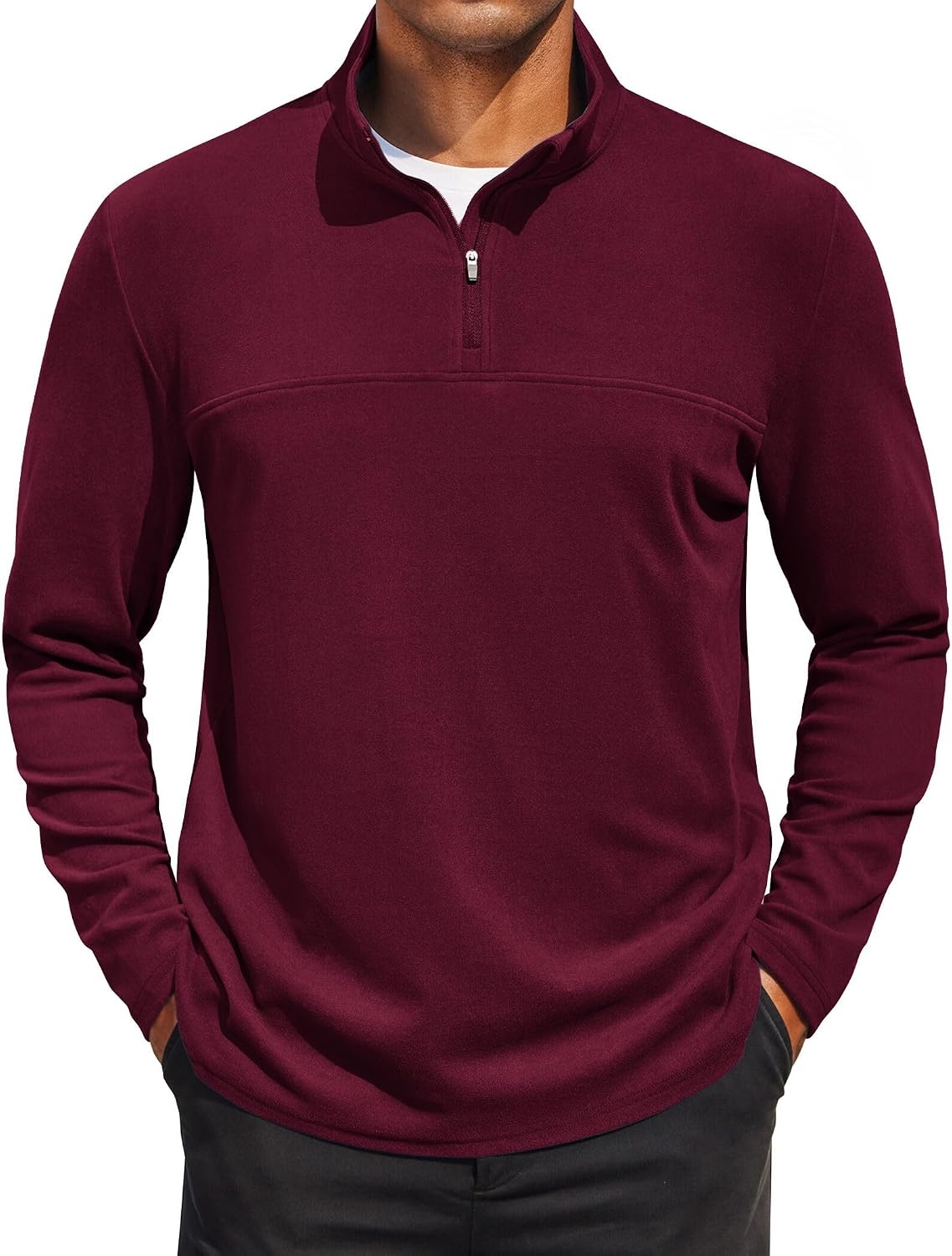 image:imageCOOFANDY Mens Quarter Zip Pullover Mock Neck Sweatshirt Half Zip SweaterWine Red