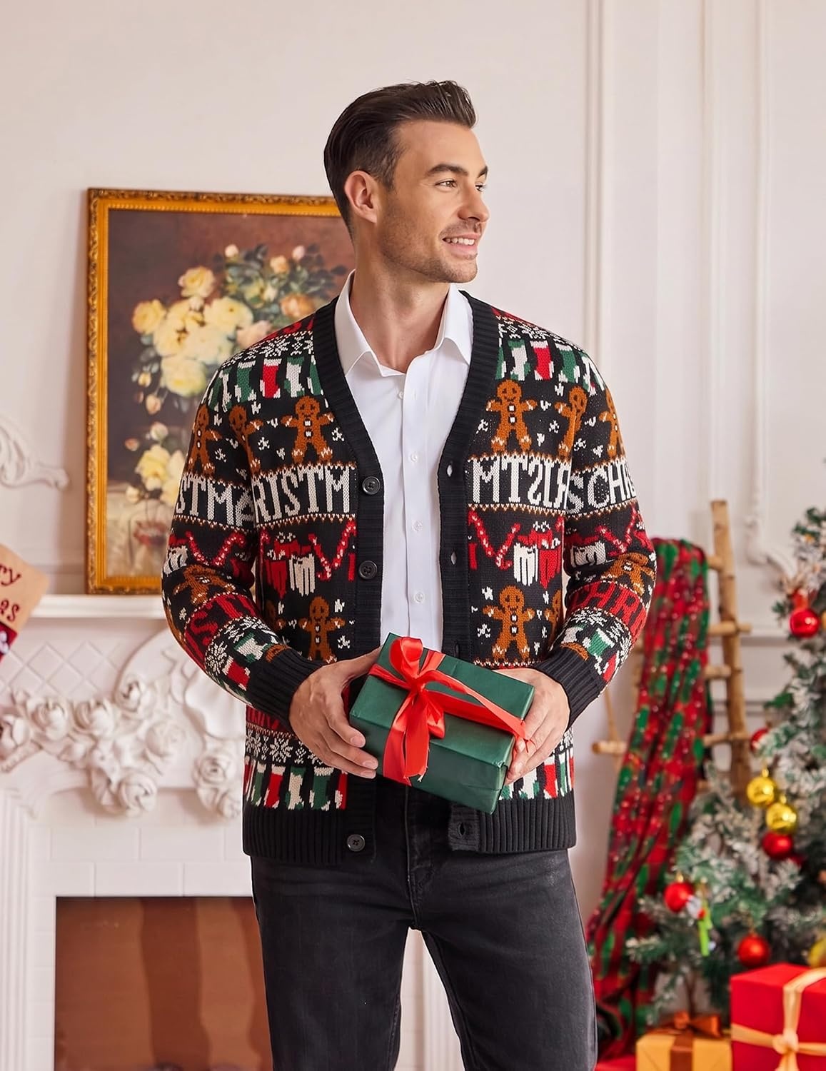 image:imageCOOFANDY Mens Ugly Christmas Sweater Knitted Christmas Cardigan SweaterChristmas Giftgingerbread