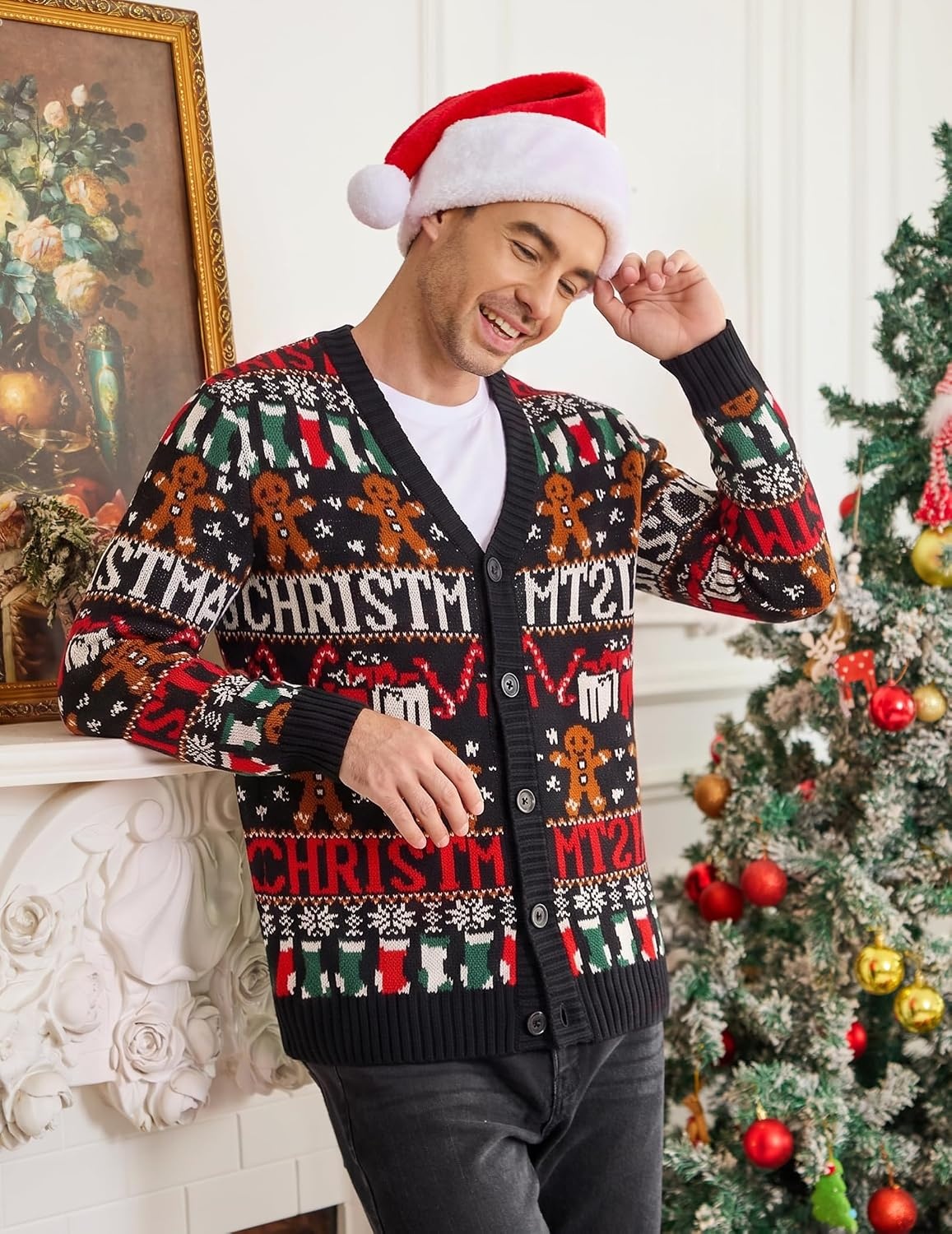 image:imageCOOFANDY Mens Ugly Christmas Sweater Knitted Christmas Cardigan SweaterChristmas Giftgingerbread