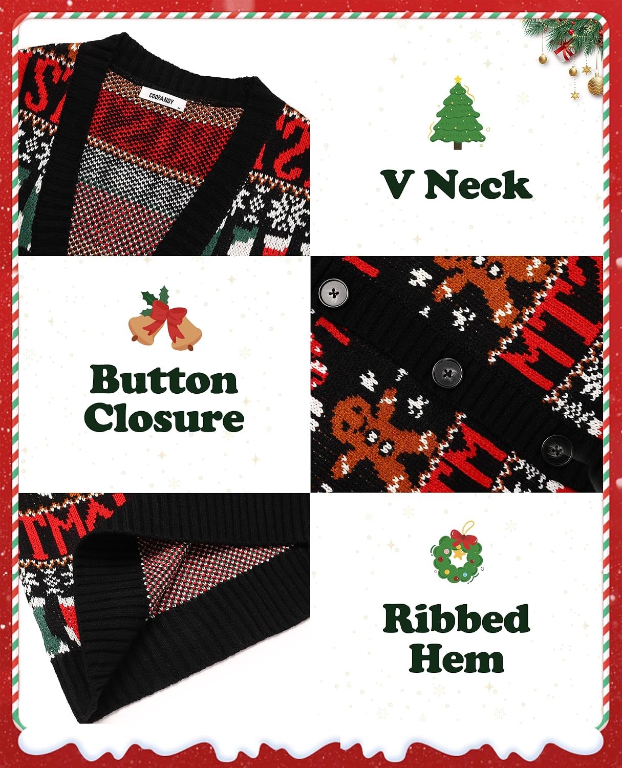 image:imageCOOFANDY Mens Ugly Christmas Sweater Knitted Christmas Cardigan SweaterChristmas Giftgingerbread